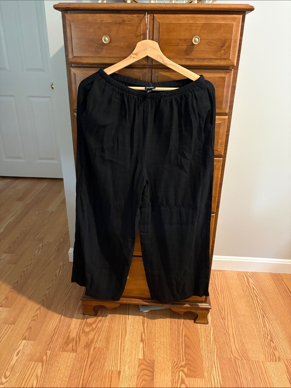 Eileen Fisher Black Pull-On Wide-Leg Pants